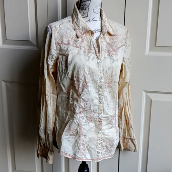 Y2K Arizona Jean Button Down Floral Western Shirt Cowgirl - L Juniors - Picture 2 of 16